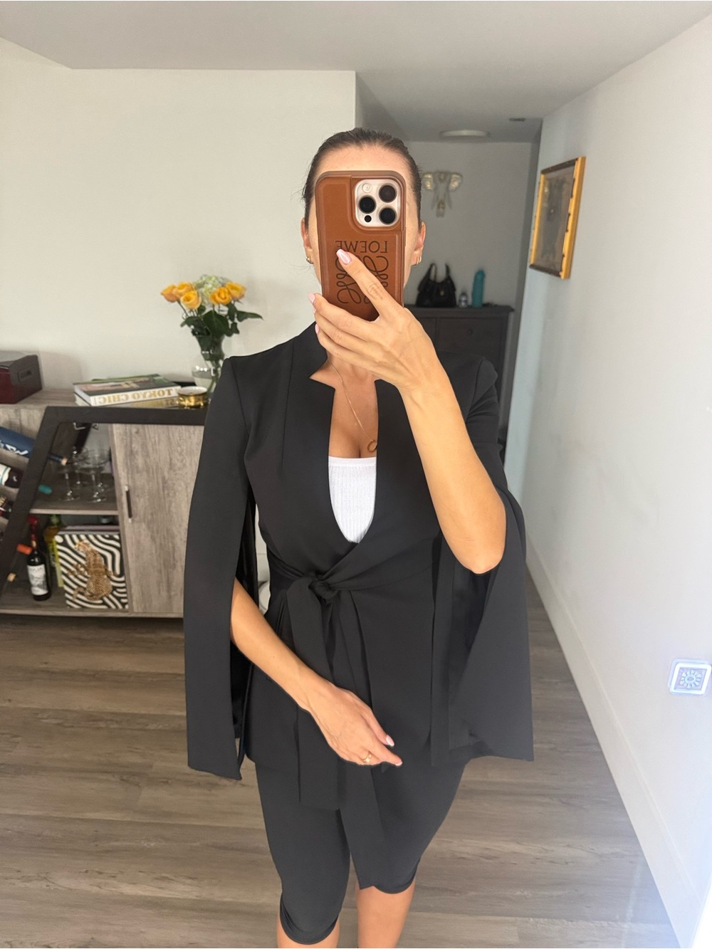 Black Cape Sleeve Blazer Jacket | Belted Wrap Blazer | Power Suit